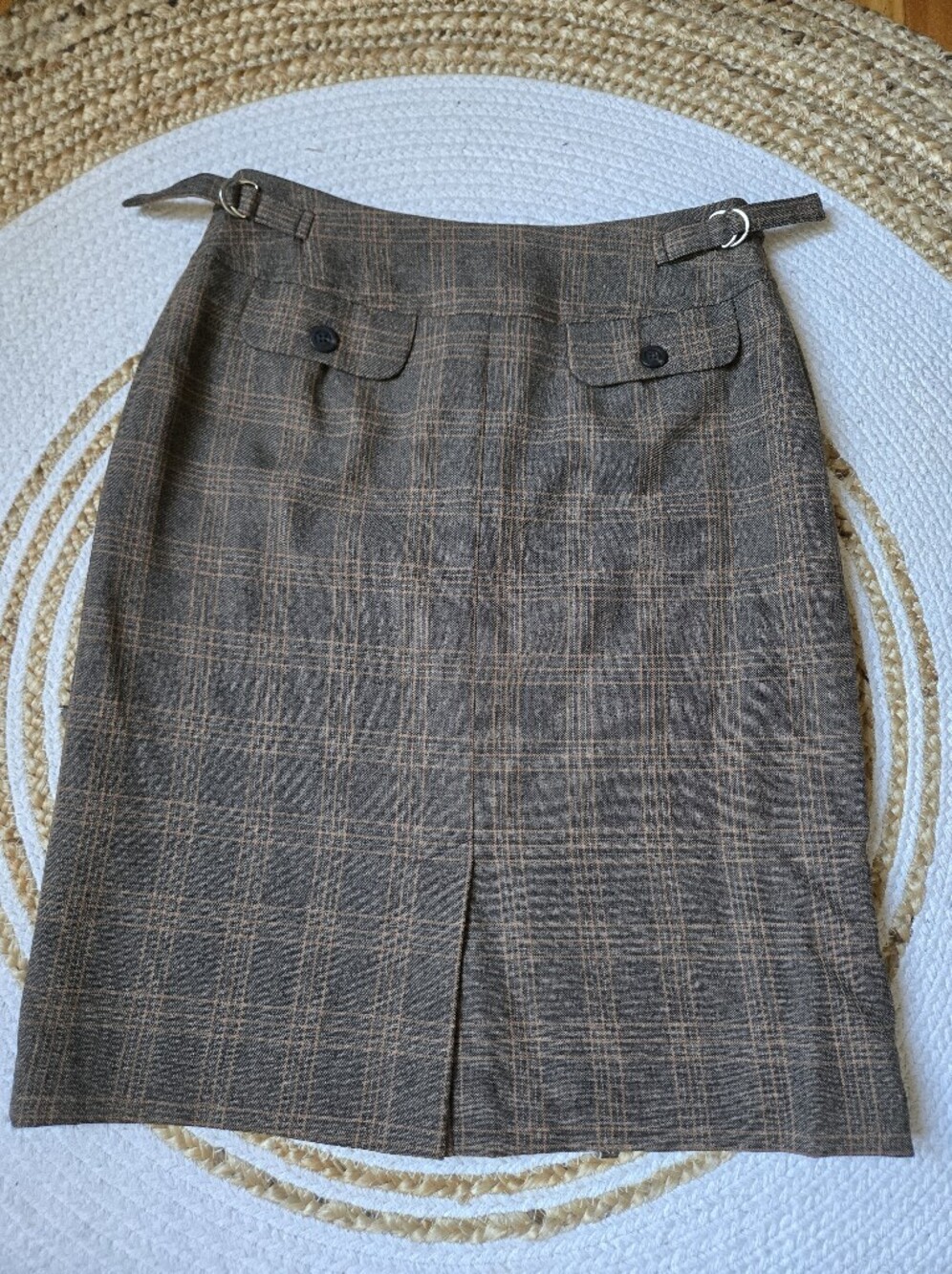 Tristan & Iseut Vintage Brown Plaid Pencil Skirt Dark Academia Preppy Classic 8 - Picture 6 of 15